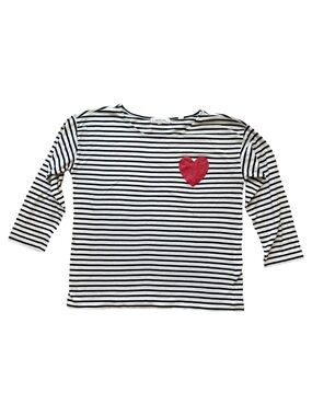 Chinti & Parker Black and White Striped Long Sleeve Top with Red Heart M
